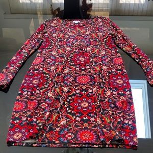 J Jill black/red/blue/green/cream print size S reg. Dress knee length